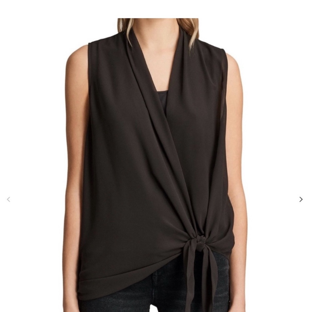 Allsaints Ava Tie Top in dark grey